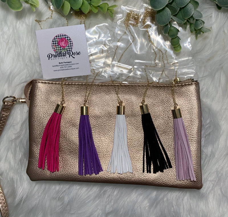 Faux Leather Tassel Necklaces (30in chain)