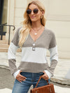 Contrast V-Neck Long Sleeve T-Shirt