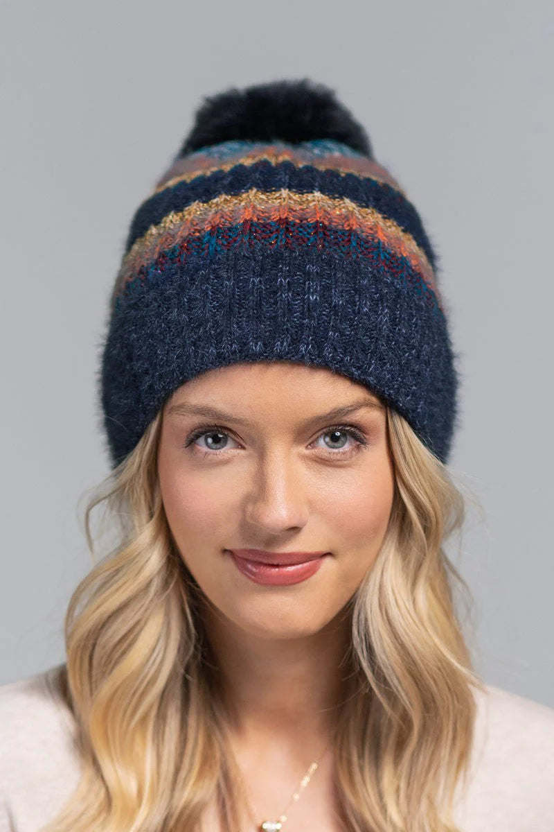 Metallic Striped Pompom Beanie- 3 colors