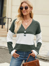 Contrast V-Neck Long Sleeve T-Shirt