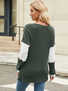 Contrast V-Neck Long Sleeve T-Shirt