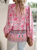 Bohemian Tie Neck Lantern Sleeve Blouse