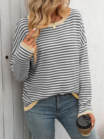 Mandy Striped Round Neck Long Sleeve Sweater