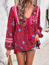 Printed Tie Neck Long Sleeve Blouse