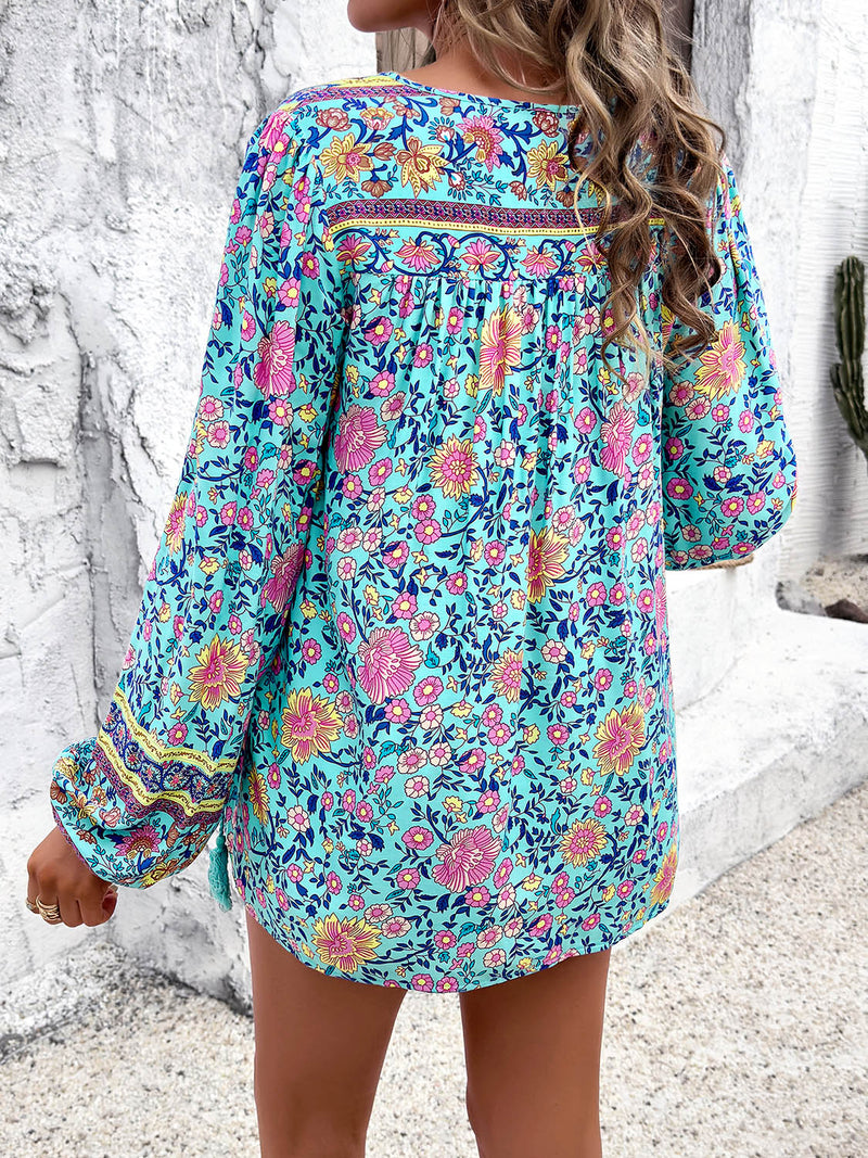 Printed Tie Neck Long Sleeve Blouse