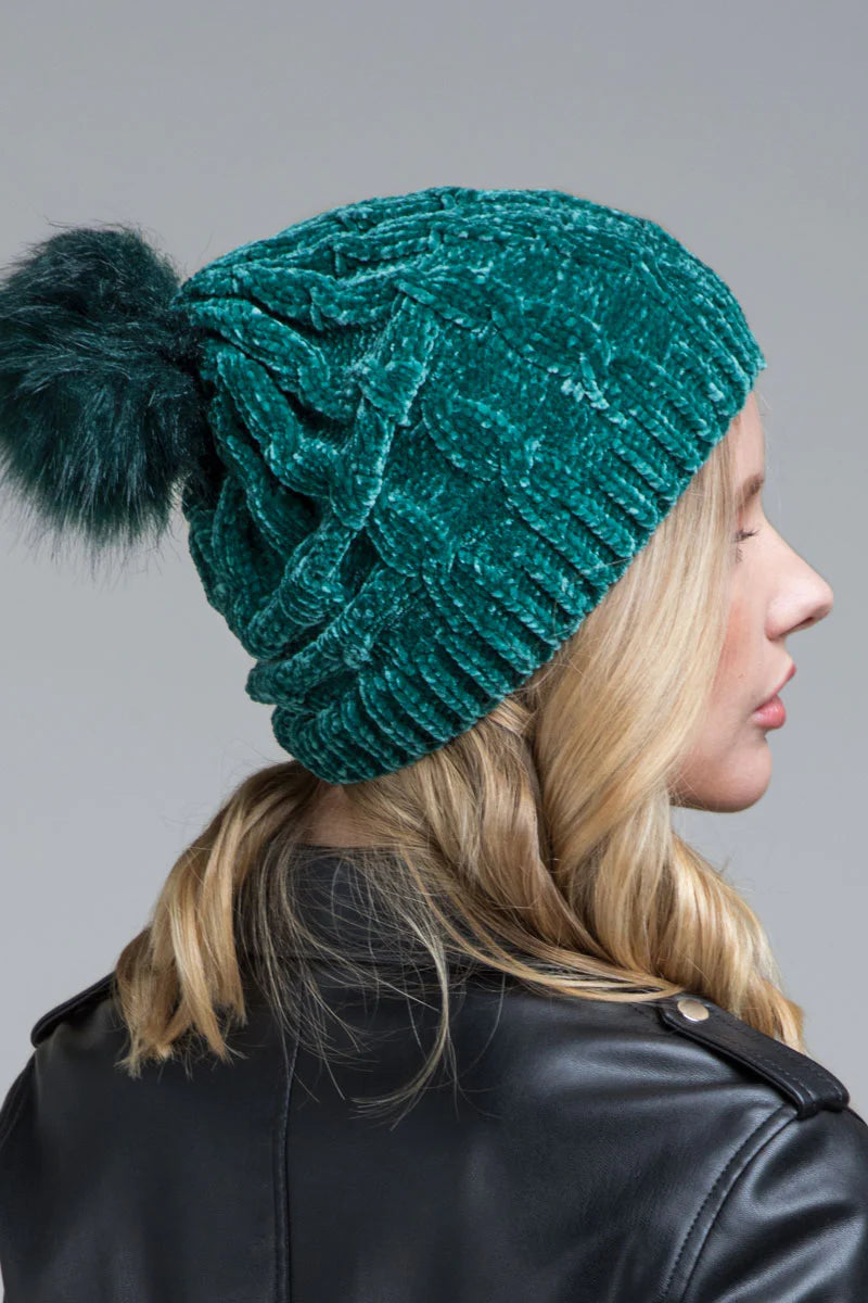 Chenille Cable Knit Beanie- Five colors
