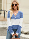 Contrast V-Neck Long Sleeve T-Shirt