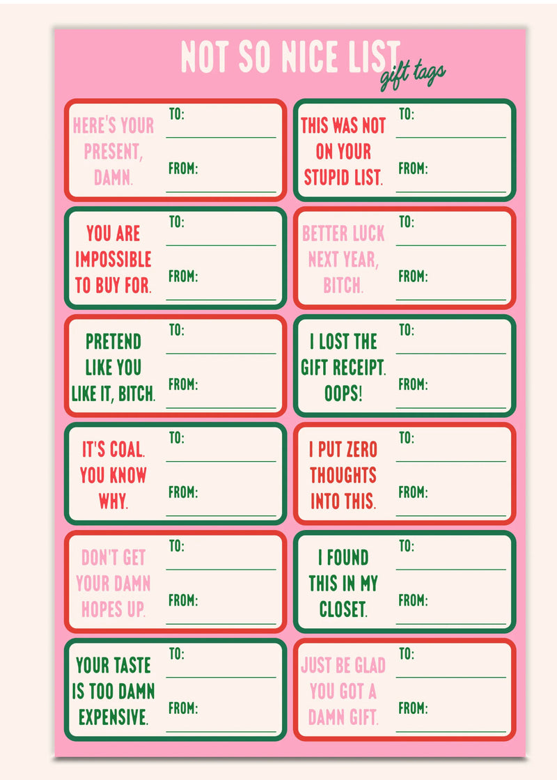 Naughty Christmas Gift Tag Sheet