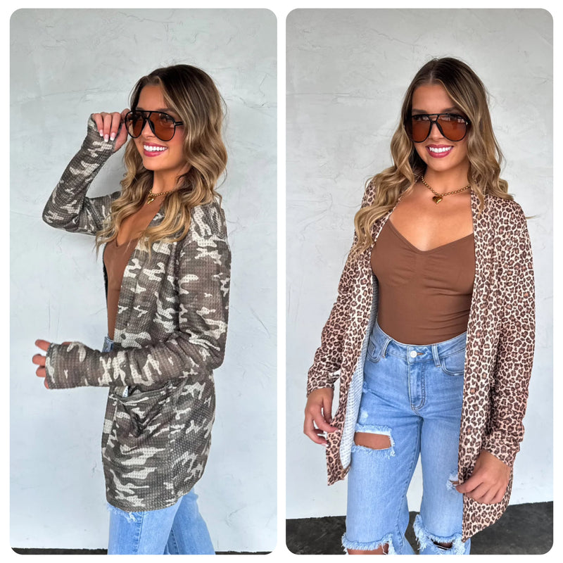 Camo & Cheetah Printed Lola Cardigans (preorder arrival mid Oct)