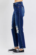 Judy Blue Full Size High Waist Rigid Magic Heavy Destroy Straight Jeans