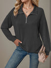 Double Take Striped Half Zip Long Sleeve T-Shirt