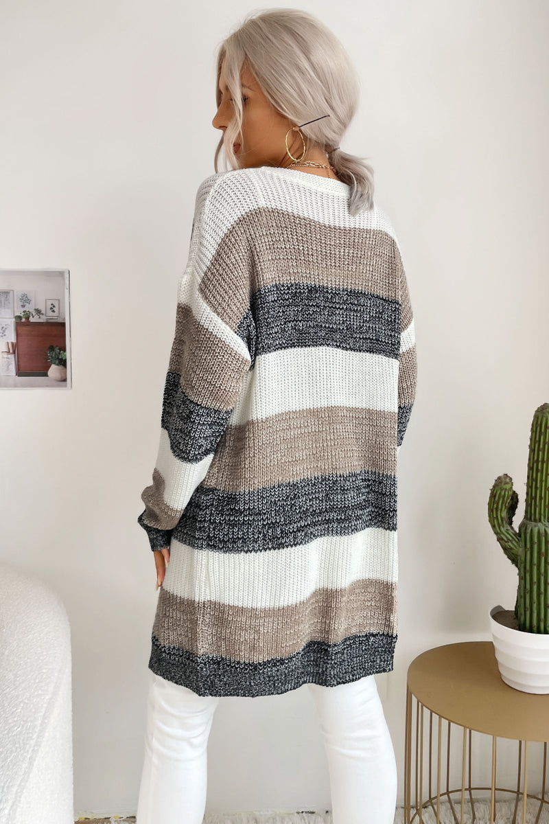 Perfee Striped Long Sleeve Duster Cardigan