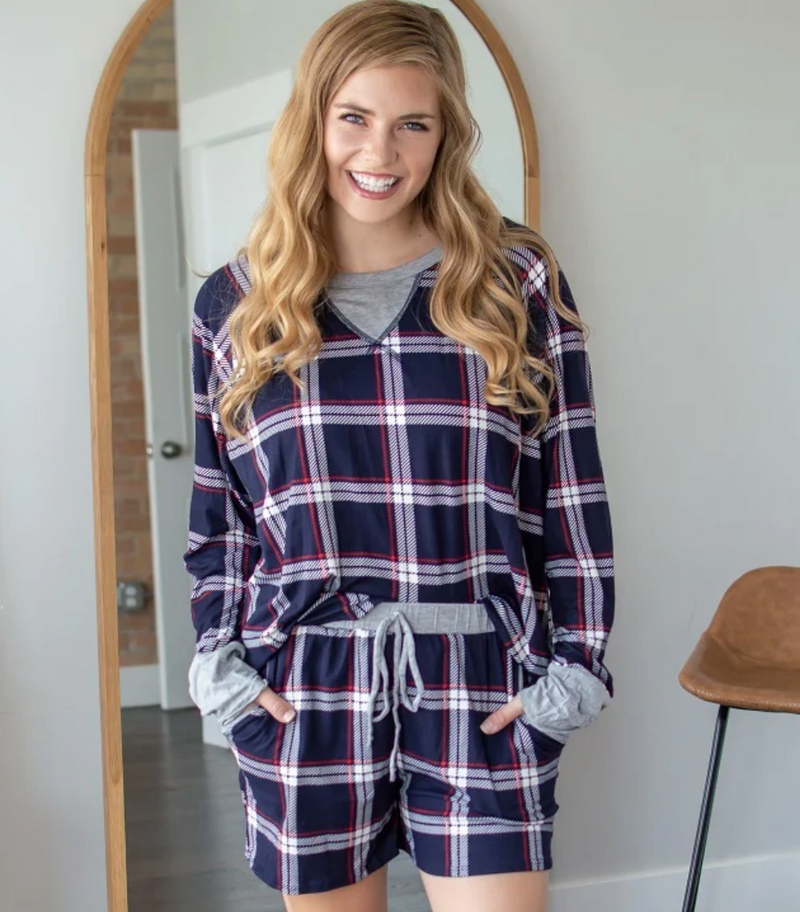 Navy Plaid Lounge Set